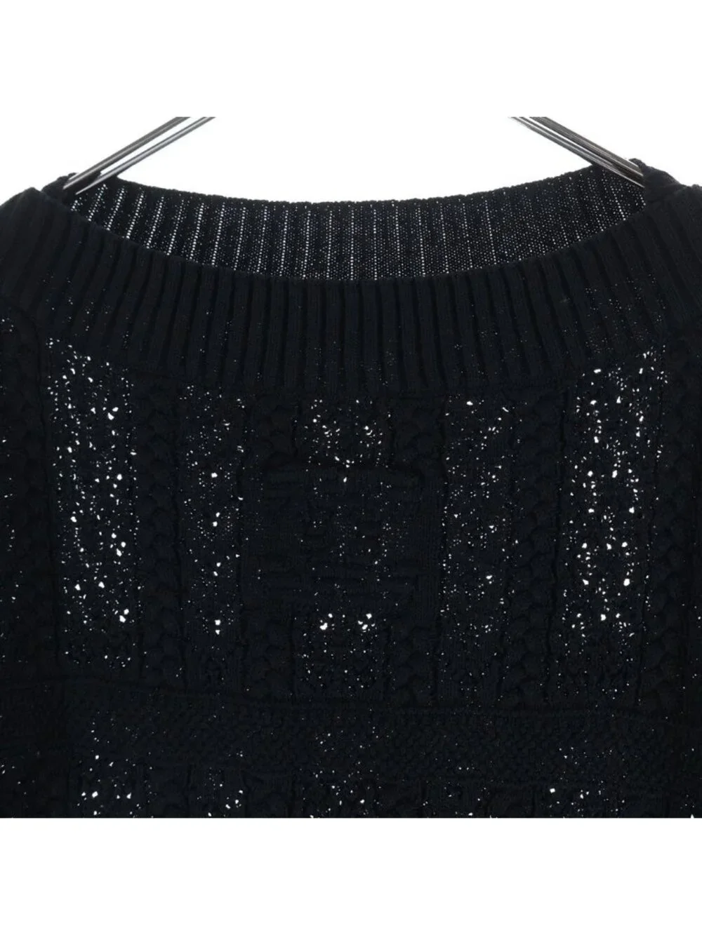 Chanel CC Logo Crochet Short Sleeve Knit Sweater Black